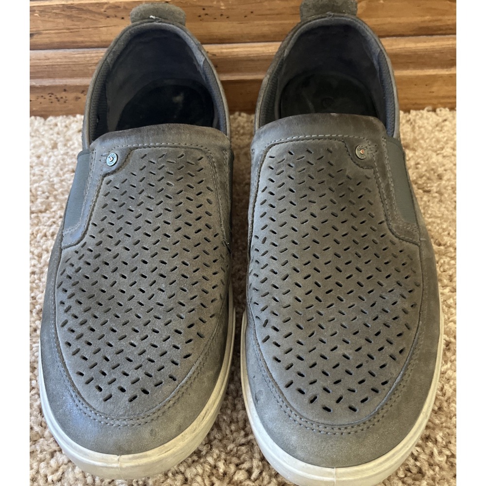 Ecco Mens Size 12 Taupe‎ Gray Perforated Leather/Suede Slip On Loafers Casual